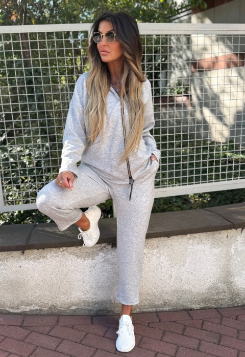 Oversize komplet dresowy z kapturem JOY I SZARY MELANŻ | one size