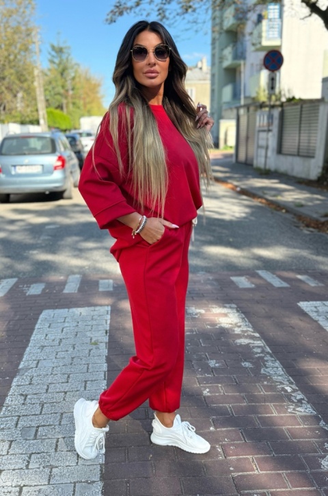 Oversize komplet dresowy MOVE I CZERWIEŃ | one size