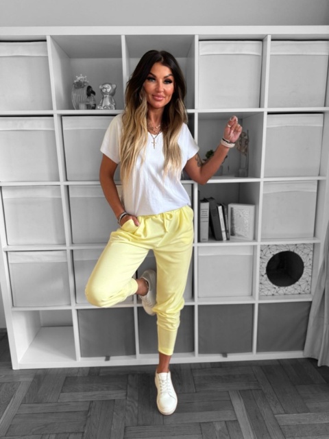 Sportowe Spodnie MICHAEL | z kieszeniami | szeroki ściągacz na nogawce | bananowy | ONE SIZE