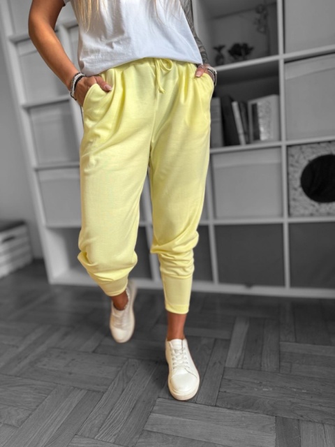Sportowe Spodnie MICHAEL | z kieszeniami | szeroki ściągacz na nogawce | bananowy | ONE SIZE