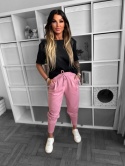 Sportowe Spodnie MICHAEL | z kieszeniami | szeroki ściągacz na nogawce | róż | ONE SIZE