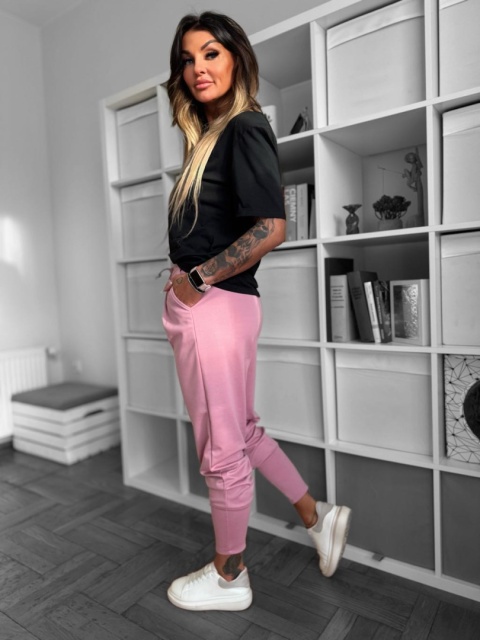 Sportowe Spodnie MICHAEL | z kieszeniami | szeroki ściągacz na nogawce | róż | ONE SIZE