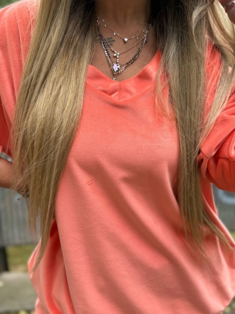 Welurowy dres RONY | ŁOSOŚ| długi rękaw | dekolt w serek