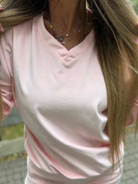 Welurowy dres RONY | WATA CUKROWA | długi rękaw | dekolt w serek