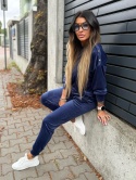 Welurowy komplet dresowy LA MER | GRANATOWA CZERŃ | napy | bluza i spodnie | one size