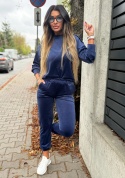 Welurowy komplet dresowy LA MER | GRANATOWA CZERŃ | napy | bluza i spodnie | one size