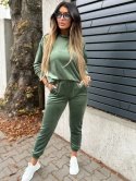 Welurowy komplet dresowy LA MER | KHAKI | napy | bluza i spodnie | one size