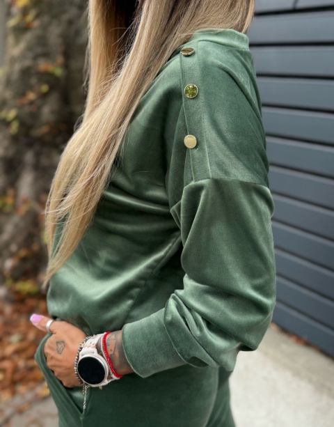 Welurowy komplet dresowy LA MER | KHAKI | napy | bluza i spodnie | one size