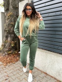 Welurowy komplet dresowy LA MER | KHAKI | napy | bluza i spodnie | one size