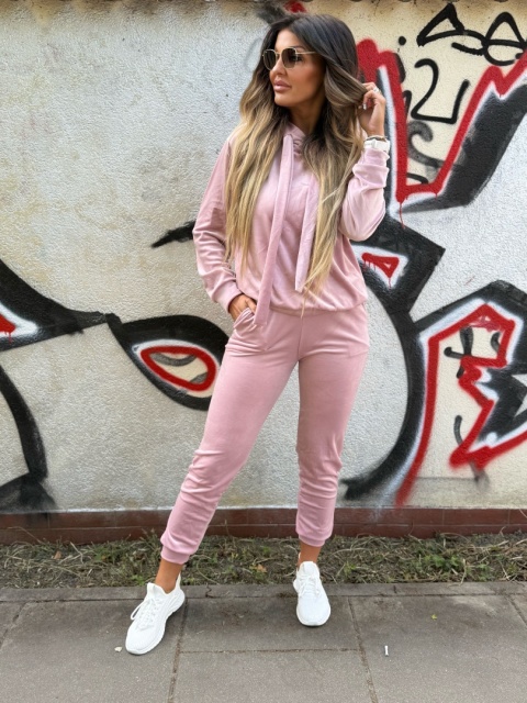 Welurowy komplet dresowy LANDON | brudny róż | rozmiar one size