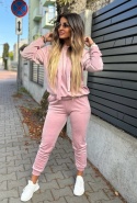 Welurowy komplet dresowy LANDON | brudny róż | rozmiar one size