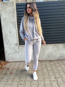 Welurowy komplet dresowy LANDON | jasny szary | rozmiar one size