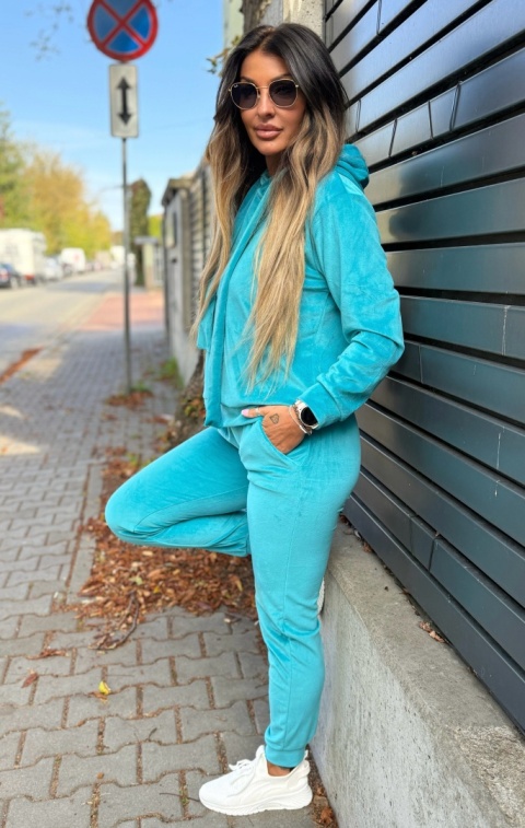 Welurowy komplet dresowy LANDON | turkus | rozmiar one size