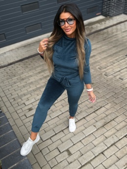 Welurowy komplet dresowy NATANIEL I bardzo ciemny turkus | kieszonka I one size