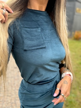 Welurowy komplet dresowy NATANIEL I morski | kieszonka I one size