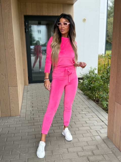 Welurowy komplet dresowy NATANIEL I różowy I kieszonka I one size