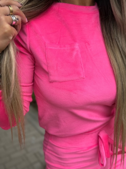 Welurowy komplet dresowy NATANIEL I różowy I kieszonka I one size