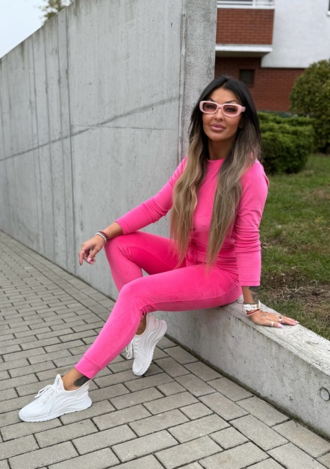 Welurowy komplet dresowy NATANIEL I różowy I kieszonka I one size