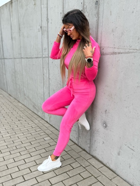 Welurowy komplet dresowy NATANIEL I różowy I kieszonka I one size