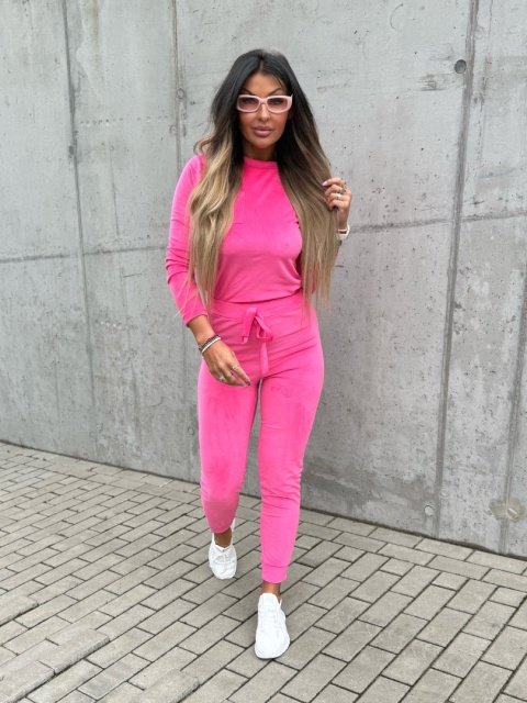 Welurowy komplet dresowy NATANIEL I różowy I kieszonka I one size