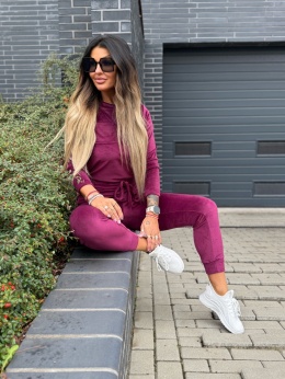 Welurowy komplet dresowy NATANIEL śliwka | kieszonka I one size