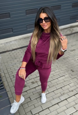 Welurowy komplet dresowy NATANIEL śliwka | kieszonka I one size