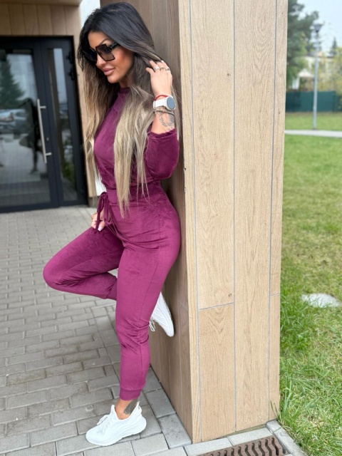 Welurowy komplet dresowy NATANIEL śliwka | kieszonka I one size