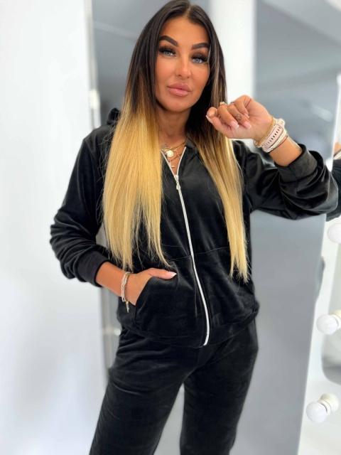 Welurowy komplet dresowy TIGUAN | czerń | bluza na suwak | one size