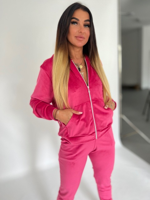 Welurowy komplet dresowy TIGUAN | fuksja | bluza na suwak | one size