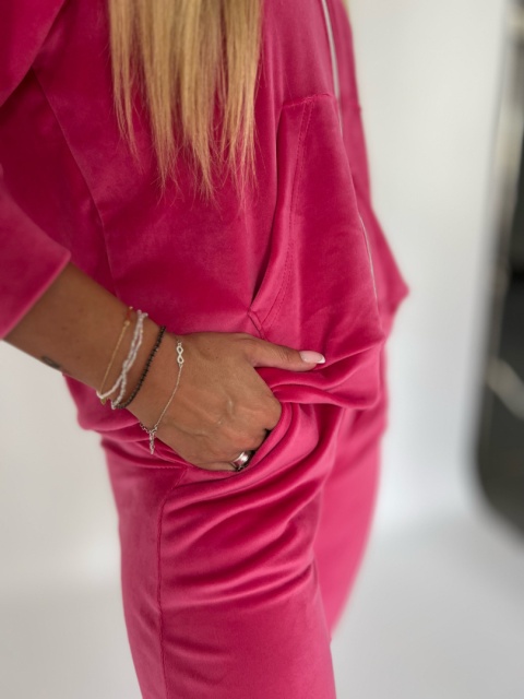 Welurowy komplet dresowy TIGUAN | fuksja | bluza na suwak | one size