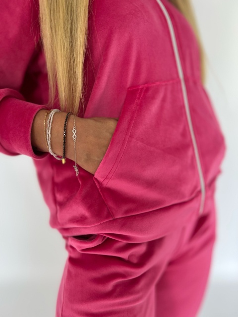 Welurowy komplet dresowy TIGUAN | fuksja | bluza na suwak | one size