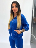 Welurowy komplet dresowy TIGUAN | niebieski | bluza na suwak | one size