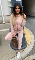 Welurowy komplet dresowy TIGUAN | pudrowy róż | bluza na suwak | one size
