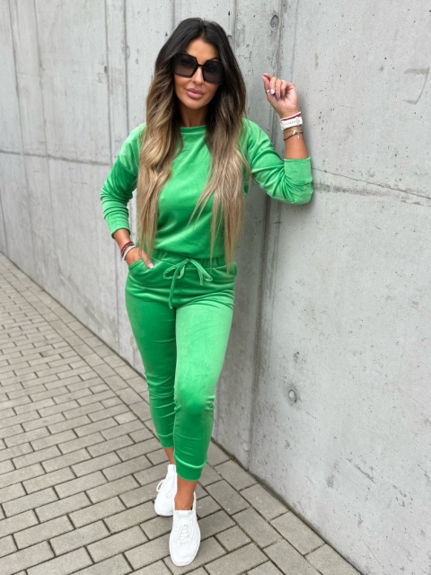 Welurowy komplet dresowy VITO I ciemna zieleń I one size