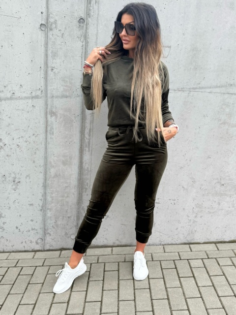 Welurowy komplet dresowy VITO I oliwkowy I one size