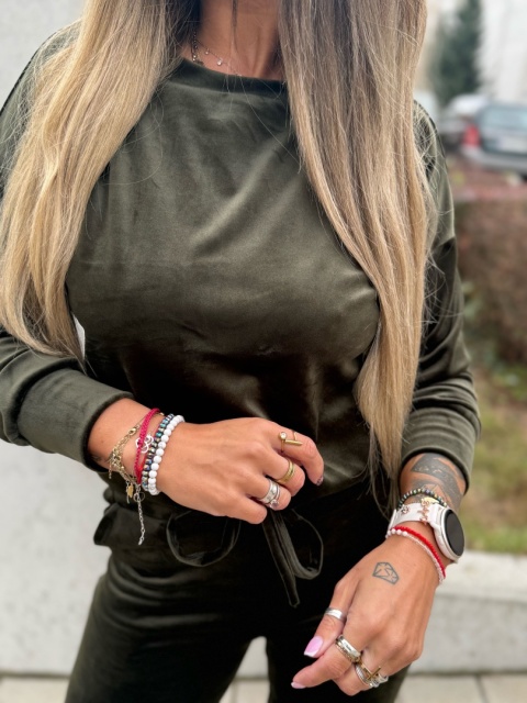 Welurowy komplet dresowy VITO I oliwkowy I one size