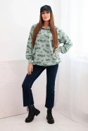 Bluza z napisami ciemno miętowa