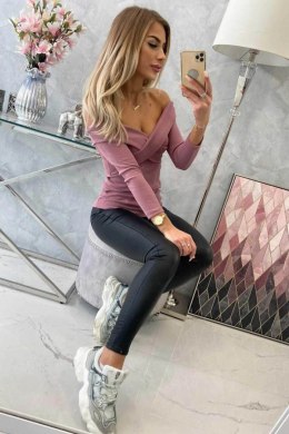 Bluzka z dekoltem V ciemno różowa