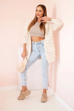 Kardigan damski ażurowy z kieszeniami beżowy