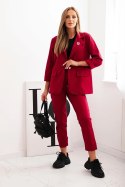 Komplet damski Punto elegancka marynarka i spodnie bordowy