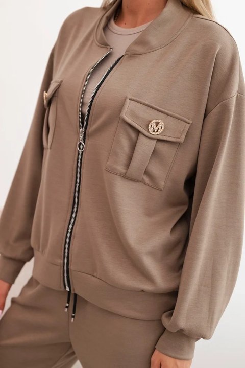 Komplet damski masełkowy z wiskozy z rozpinaną bluzą i spodniami fango