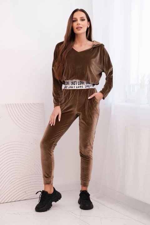 Komplet welurowy z kapturem brązowy