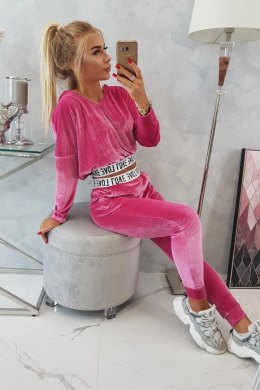 Komplet welurowy z kapturem fuksja