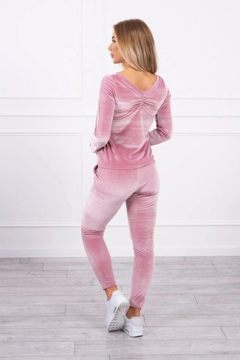 Komplet welurowy z marszczeniem z tyłu ciemny pudrowy róż