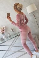 Komplet welurowy z marszczeniem z tyłu ciemny pudrowy róż