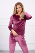 Komplet welurowy z marszczeniem z tyłu ciemny różowy
