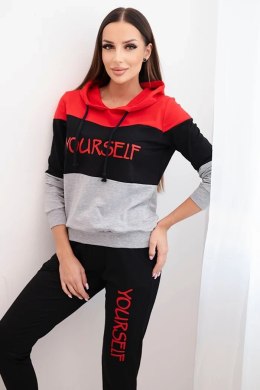 Komplet z nadrukiem Yourself czerwony+czarny