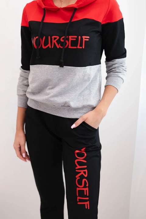 Komplet z nadrukiem Yourself czerwony+czarny