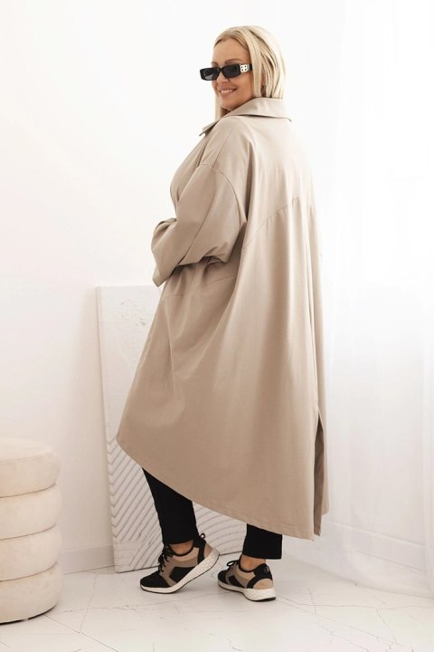 Narzutka damska Plus Size Punto z bawełną i guzikami fango