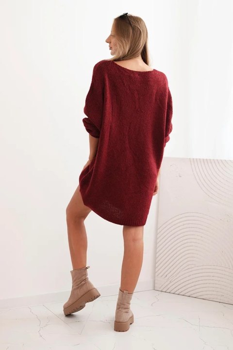 Sukienka damska Plus Size wełniany z dekoltem V bordowa